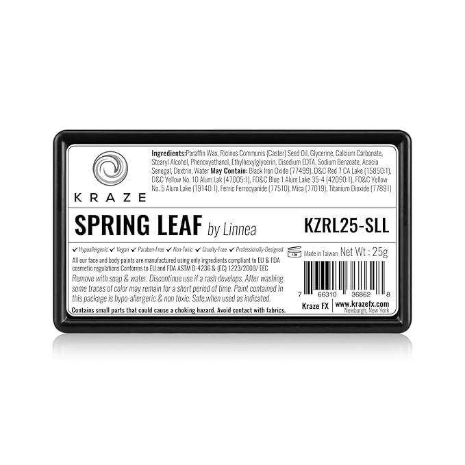 Kraze FX Dome Stroke - Spring Leaf by Linnea (25 gm), Professional 1-Stroke Split Cake, Hypoallergenic, Non-Toxic, Water Activated Face & Body Painting Makeup Supplies for Kids Safe Adults