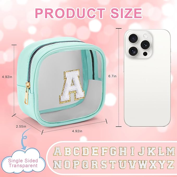 YOOLIFE Initial Make Up Bag Travel Toiletry Bag, Clear Makeup Bag Preppy Cosmetic Bags Organizer Travel Essentials Gifts for Women Teen Girlfriend Teacher Mom Birthday Mothers Day Gifts Blue Mini T