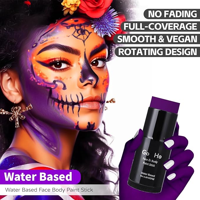 Go Ho Dark Purple Face Body Paint Stick,Easily Washable Formula Purple Face Paint Stick,Non-toxic Cream Purple Body Paint for Adults Children Halloween Mermaid Ursula Costume Cosplay SFX Makeup
