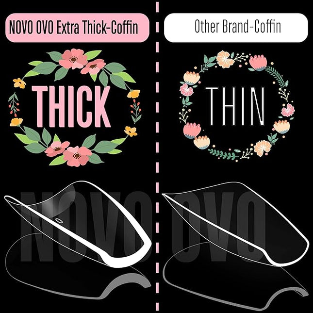 NOVO OVO Extra Thick Coffin Nail Tips Press on Natural Curve, Medium Soak Off Soft Gel Fake Nail Extension, Full Cover Matte Cuticle False Nails for Acrylic French, Salon DIY x 14 Sizes 336 pcs