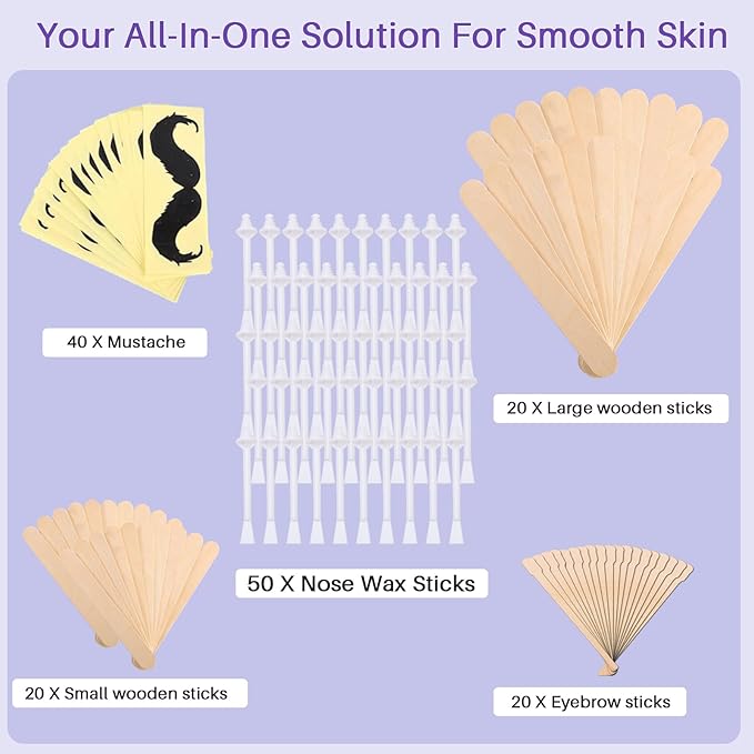 BLITZWAX Nose Wax Sticks for Hard Wax Hair Removal 110pcs Waxing Sticks Kit for Beard, Armpits, Chest, Back and Legs Applicators for Men's At-Home Waxing, Includes 40pcs Mustache Guards