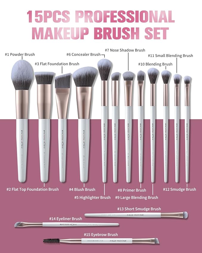 EIGSHOW Makeup Brushes Set, 15Pcs Professional Make Up Brush with Silver Ion Bristles for Foundation Powder Blush Highlighter Concealer Eyeshadow Eyeliner, Travel Gift Set (Champaign Gold)