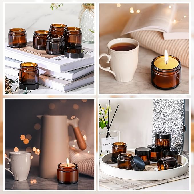 Domensi 72 Pcs 2 oz Glass Jars with Lids Travel Size Round Leakproof Empty Cosmetic Jars with Inner Liners Lid for Storing Makeup Lotions Face Cream Ointments Candle DIY Making (Amber)