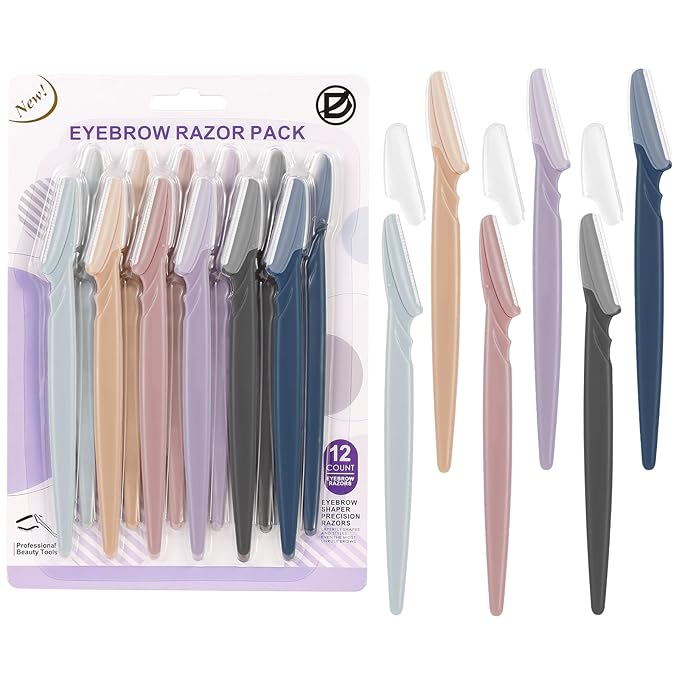 D 12 PCS Eyebrow Razor,Dermaplane Razor,Face Razors for Women,Dermaplaning Tool for Face,3 Colors Facial Hair Shavers with Precision Cover,Facial Hair Remover for Women,Eyebrow Trimmers for Men(Gray)