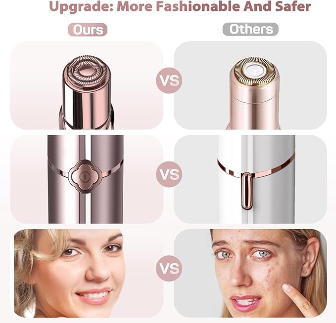 Facial Hair Removal for Women, Electric Painless Facial Hair Remover, Rechargeable Hair Removal Device for Face, Lip, Chin with 2 x Replacement Heads, Rose Gold