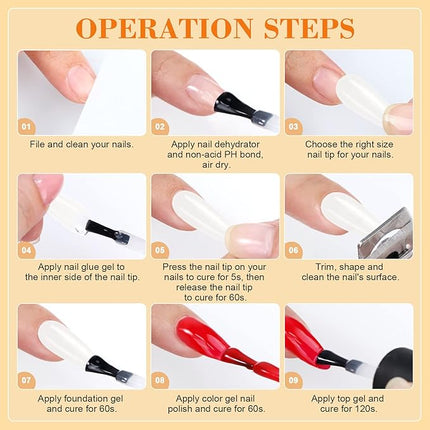 SAVILAND Gels Nail Kit Almond: Natural Nail Tips 500 Pcs and 4 In 1 Nail Glue Gel, U V/LED Nail Lamp Pre-shaped White Full Cover False Nails for Acrylic Nail Kit Nail Art DIY Salon At Home Gift