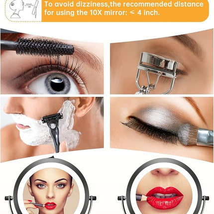 Gospire 7" Lighted Makeup Mirror with Magnification 10X/1X Double Sided, Round Magnifying LED Vanity Standing Cosmetic Shaving Mirror with Battery Operated, Cordless Portable for Bathroom Bedroom