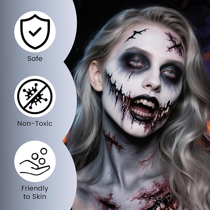 Black White Grey Oil Based Face Paint Kit with Painting Brushes, Professional Full Coverage Greasepaint Halloween Face Painting Kit for Adult Cosplay Skeleton Monster Carnival Makeup