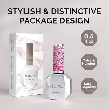 MelodySusie Pink Glitter Gel Nail Polish,0.5fl oz Nails Soak Off UV LED Strawberry Pink Shimmer Gel Polish Gift for Women Nail Art Manicure Salon DIY Nail Design Decoration at Home-1749