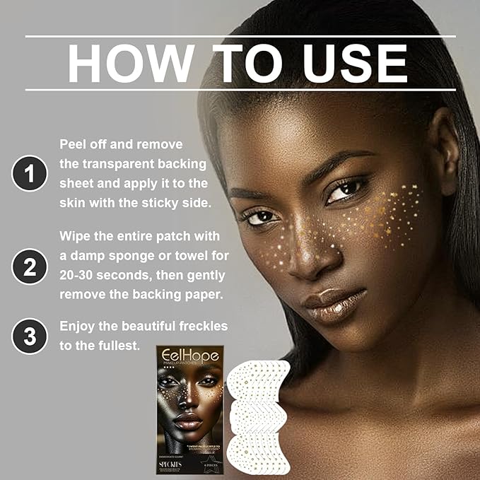 12 Count Makeup Patches,Gold-Face Glitter Speckles Patches,Glitter Freckles Face Tattoo, Sparkle Makeup Patches,Glow Up Makeup Patches for Women - Cosmetic Glitter for Face