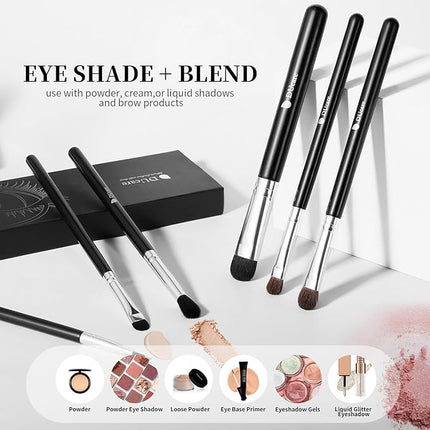 DUcare Eye Makeup Brush Set with Travel Case, 6 Pcs Professional Eyeshadow Blending Makeup Brushes for Concealer Eyebrows Eyeliner, Soft Hairs & Wood Handle
