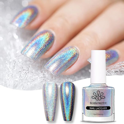Born Pretty Sequin Single Silver Nail Polish Holographic Sparkle Nail Polish Quick Dry Nail Art Varnish 10ML