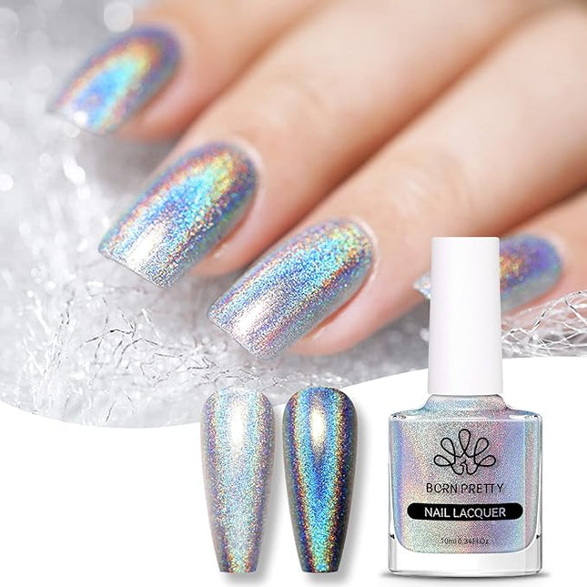 Born Pretty Sequin Single Silver Nail Polish Holographic Sparkle Nail Polish Quick Dry Nail Art Varnish 10ML