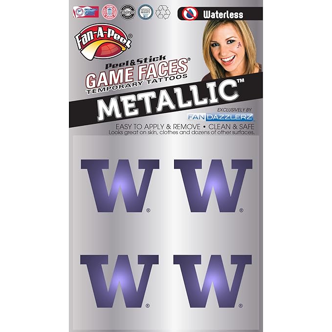Washington Waterless Temporary Tattoos - Hypoallergenic Peel and Stick Waterproof Temporary Tattoos, Metallic