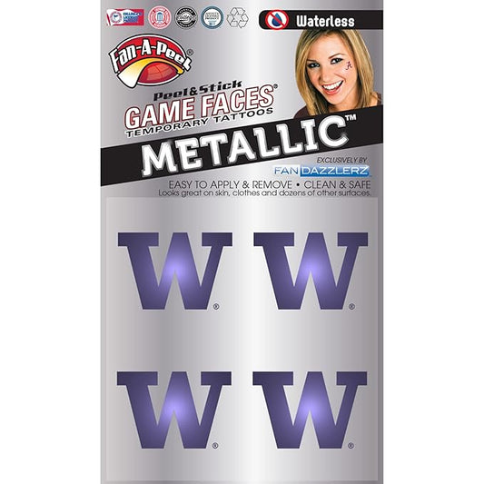 Washington Waterless Temporary Tattoos - Hypoallergenic Peel and Stick Waterproof Temporary Tattoos, Metallic