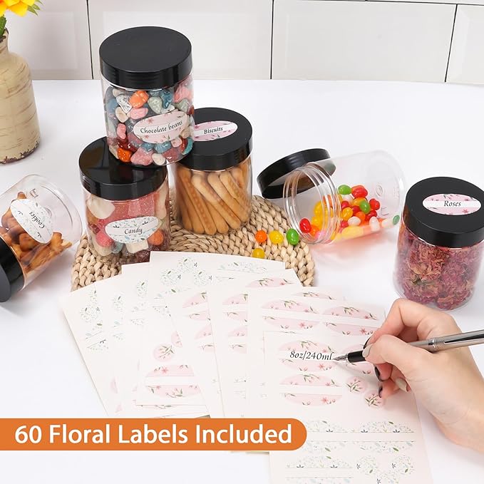 8oz Plastic Jars with Lids 36Pack, 8fl.oz Plastic Containers with Lids- Clear Food-grade Plastic Storage Containers with Black Screw Lid for Liquid and Solid Products (8fl.oz, 36Pack)