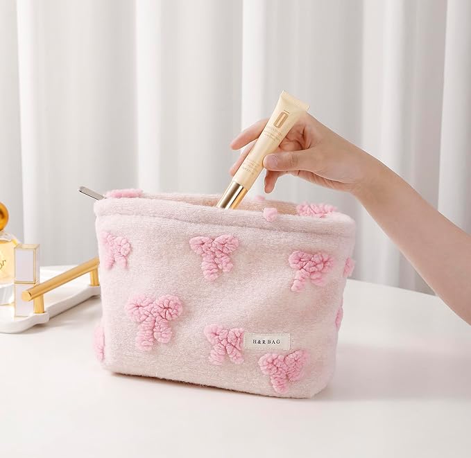 2 Pcs Makeup Bags, Large Cosmetic Bag Travel Toiletry Bag Organizer for Women, Plush Makeup Bag Small Cosmetic Pouch Purse with Zipper Gifts for Girls Teen