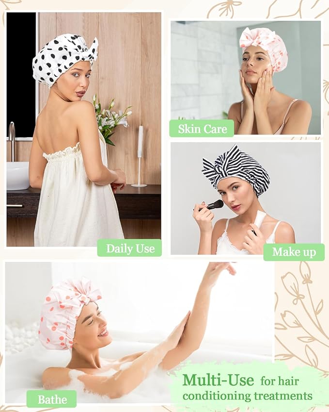 Shower Cap Luxury Shower Caps for Women Reusable Waterproof Large Hair Cap for Shower Non-slip with Adjustable Bowknot Quick-dry Hair Bath Cap for men