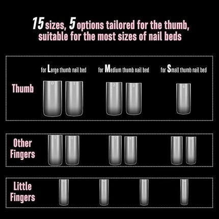 NOVO OVO Sharp Square Medium Nail Tips Press on, Natural (Not Sculpted) No C Curve Soft Gel Double Matte Clear Fake Nail Extension,Full Cover False Nails for Salon DIY Manicure x 15 Sizes 450 pcs