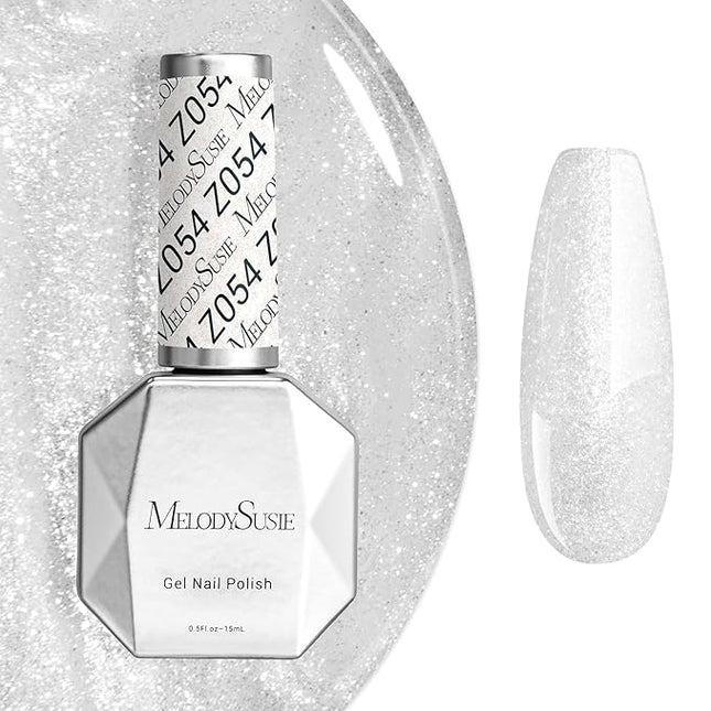 MelodySusie White Glitter Gel Nail Polish,0.5fl oz Soak Off UV LED Pure White Sparkle Glitter Gel Polish Gift for Women Nail Art Manicure Salon DIY Nail Design Decoration at Home-z054
