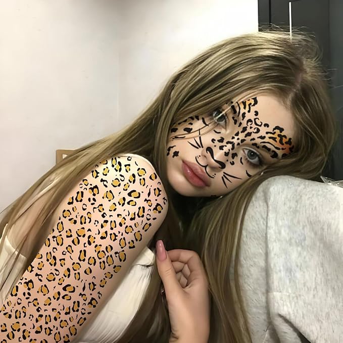 10Pcs Leopard Stickers - Cheetah Face Sticker - Cheetah Tattoos for Halloween Leopard Makeup - Halloween Face Stickers Cosplay