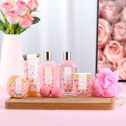 spa luxetique Gift Set For Women, Bath Sets for Women Gift, 8 Pcs Rose Spa Basket Includes Bubble Bath, Shower Gel, Body Lotion, Mom Birthday Gifts, Mother‘s Day Gift, Valentines Day Gifts for Her