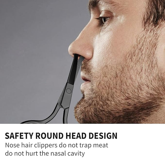 Professional Precision Grooming Scissors for Men and Women - Black Stainless Steel Round Tip for Safe Nose, Eyebrow, Beard, and Cuticle Care- AsonTao