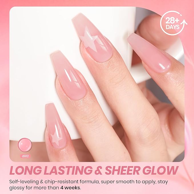 Beetles Nude Pink Gel Nail Polish, 15ml Neutral Sheer Pink Jelly Gel Polish Translucent Effect Nail Concealer Spring Summer Color Soak off UV French Nail Art Design DIY Manicure Gift for Women