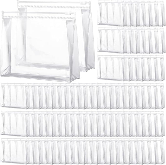 Xuniea 100 Pcs Mini Clear Makeup Bag PVC Small Travel Toiletry Organizer Pouches Bulk Waterproof Transparent Plastic Cosmetic Bag with Zipper for Women Men Travel(9.8'')