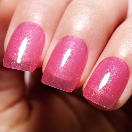 Imtiti Golden Shimmer Rose Red Jelly Gel Nail Polish, UV LED Soak Off Gold Glitter Clear Rose Pink Jelly Nail Polish,Sparkle Clear Pink Translucent Gel Polish
