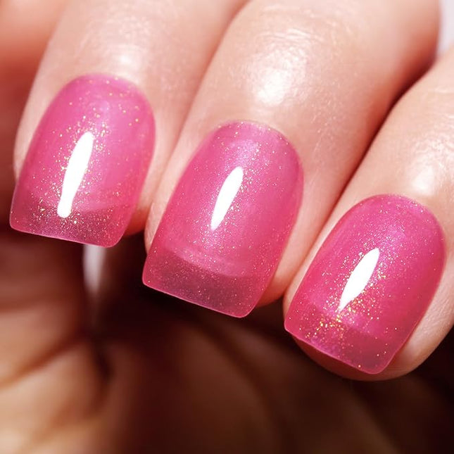 Imtiti Golden Shimmer Rose Red Jelly Gel Nail Polish, UV LED Soak Off Gold Glitter Clear Rose Pink Jelly Nail Polish,Sparkle Clear Pink Translucent Gel Polish