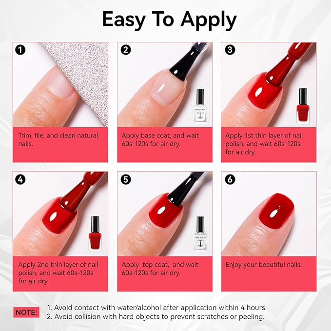 Red Nail Polish French Nail Art Regular Nail Polish 9-Toxic Free Vegan Enrich with Castor Oil Fast Dry Classic Toe Fingernail Polish Manicure Salon DIY Design at Home Gift for Girls Woman