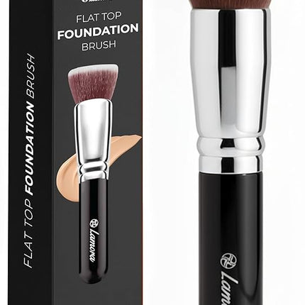 Lamora Makeup Brush Foundation Kabuki - Flat Top Face Brush for Liquid, Cream, and Powder Cosmetics - Full Coverage Blending, Buffing, Stippling, Contouring