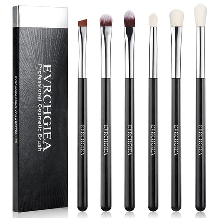 Eye Makeup Brush Set, 6 Pcs Professional Blending Eyeshadow Makeup Brushes for Concealer Eyebrows Eyeliner, Soft Hairs & Wood Handle (black and silver)…
