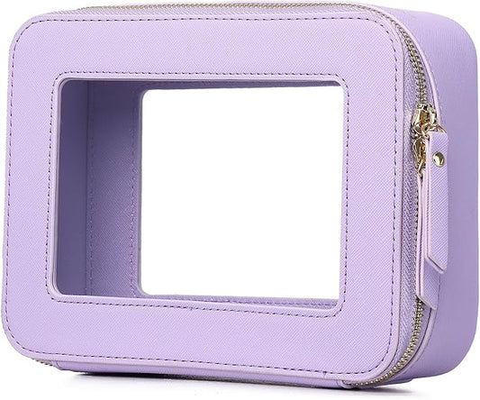 Pinkmik Clear Makeup Bag for Women Waterproof Travel Cosmetics and Toiletries Case Portable Makeup Oaganizer Bag Clear Car Bag with Zipper (X/Purple, M)