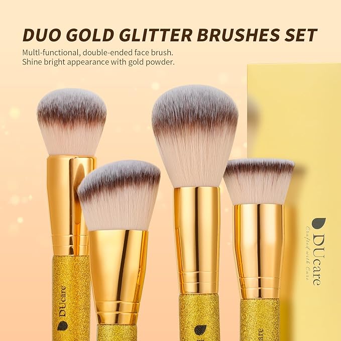 DUcare Makeup Brushes 2Pcs Double Ended Foundation Contour Bronzer Setting Powder and Blush Brush ideal for cream or powder