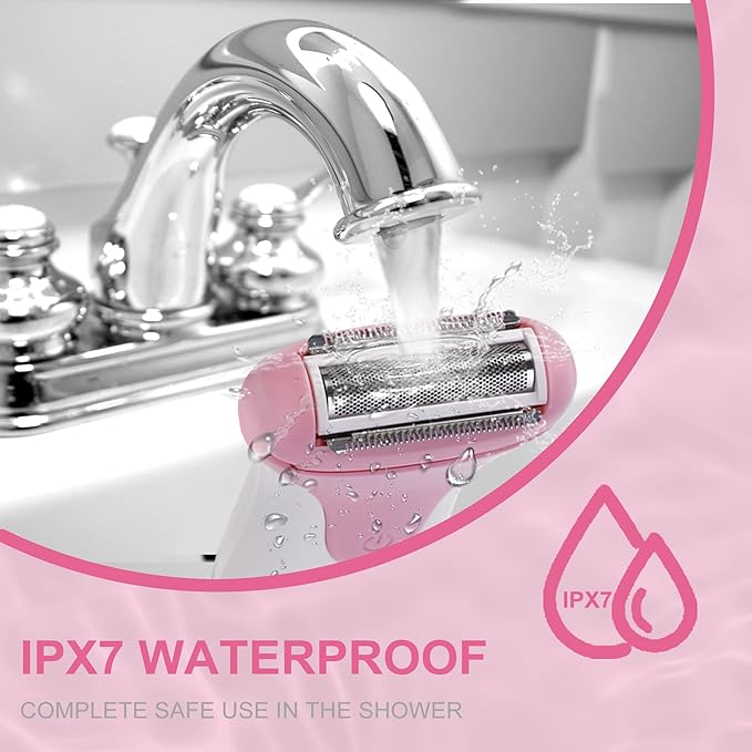 Electric Razors for Women & Bikini Trimmer for Sensitive Skin - Hypoallergenic Cordless Foil Shaver Painless Body Hair Removal for Legs,Underarms,Pubic Hair,Travel Ready Wet/Dry,rose/pu7b