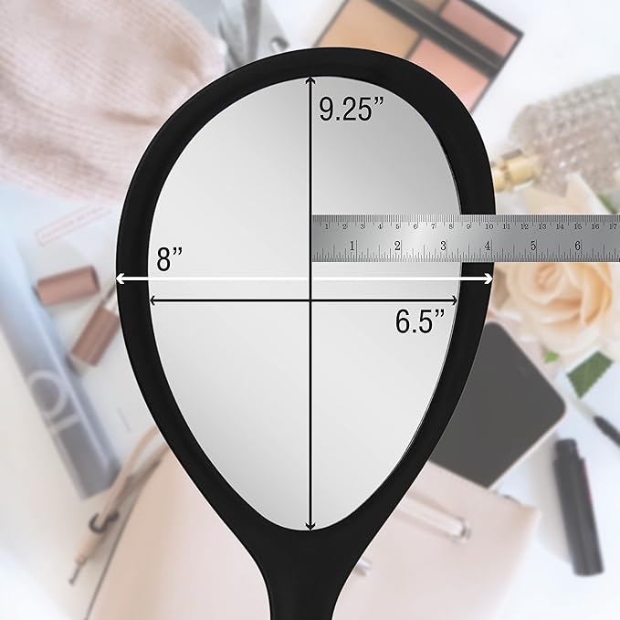 Zadro Large Hand Mirror with Handle Salon Mirrors for Hair Stylist, Big Handheld Mirror Makeup Mirror Wall Mounted Hang (Medium: 15" x 8", Black Onyx)