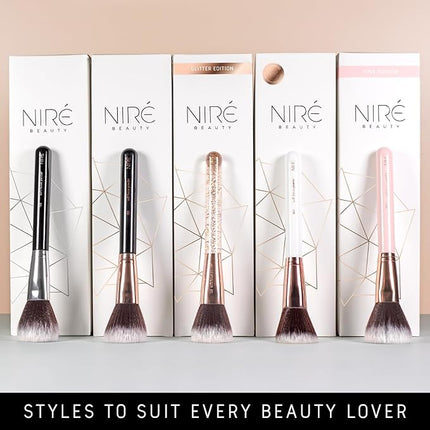Niré Beauty White 15piece Award Winning Professional Makeup Brush Set: Vegan Makeup Brushes with Case, Makeup Sponge, Cleaner, Guide, Gift Box