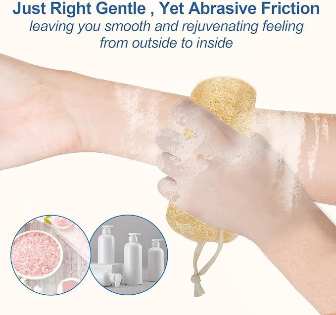 Natural Loofah Sponge (4 Packs), 6“ Natural Loofah Exfoliating Body Scrubber Egyptian Loofa Eco 100% All Natural luffa Cleaning for Men Women Deep Clean Skin