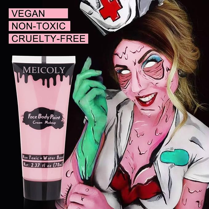 MEICOLY Light Pink Halloween Face Body Paint,2.37Oz Large Tube Water Based Full Body Paint for Adults and Children,Pastel Pale Pink Face Paint for Stage SFX Special Effects Cosplay Makeup