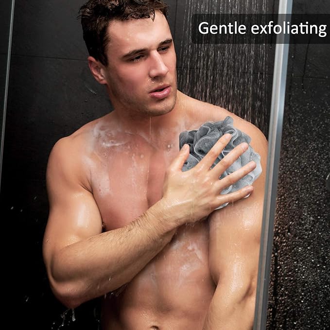 Loofah Bath Sponge Luffa Loofa Body Scrubber Soft Mesh Pouf Wash Puff Shower Puff Shower Ball Exfoliating Shower Sponge Pack of 4 (60g/pcs)