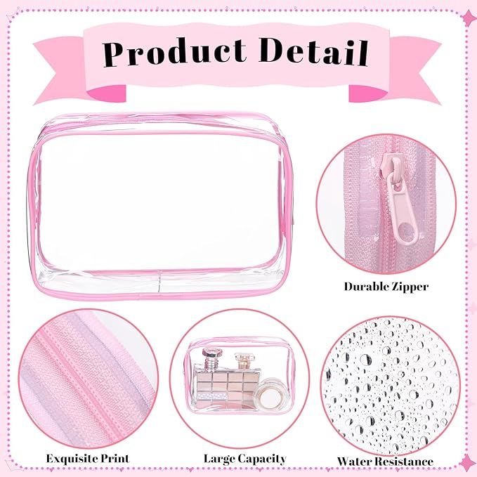 15 Pcs Pink and Purple Clear Makeup Bag with Zipper PVC Toiletry Bag Portable Waterproof Make up Pouches Clear Makeup Case Organizer for Women Travel Toiletries Bathroom Organizing