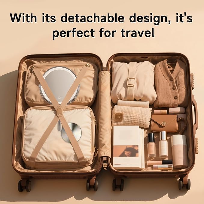 1X/20X Magnifying Makeup Mirror with Lights - 9" Large Dual-Sided Vanity Mirror with 3 Color Lights for Women's Travel Cosmetic Mirror | 3000 mAh-USB Rechargeable | 360° Rotation | Adjustable Height