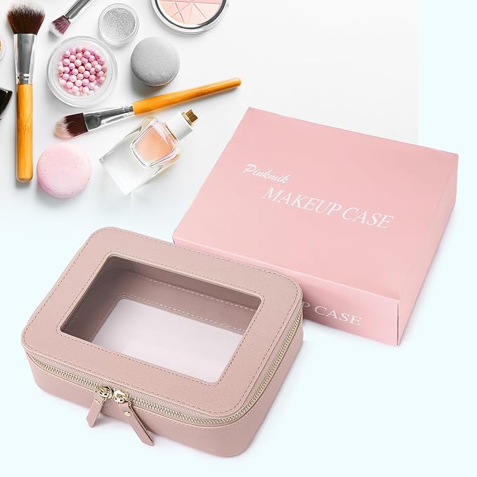 Pinkmik Clear Makeup Bag for Women Waterproof Travel Cosmetics and Toiletries Case Portable Makeup Oaganizer Bag Clear Car Bag with Zipper (Pink, M)