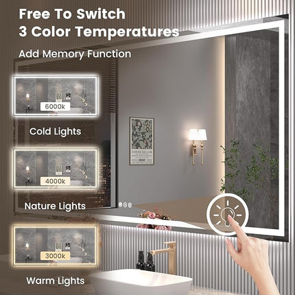 84"X40" LED Bathroom Mirror with Front Lights and Backlit, Anti-Fog, Dimmable, Shatter-Proof Tempered Glass, Lighted Bathroom Vanity Mirror for Wall with 3 Colors, Memory Function