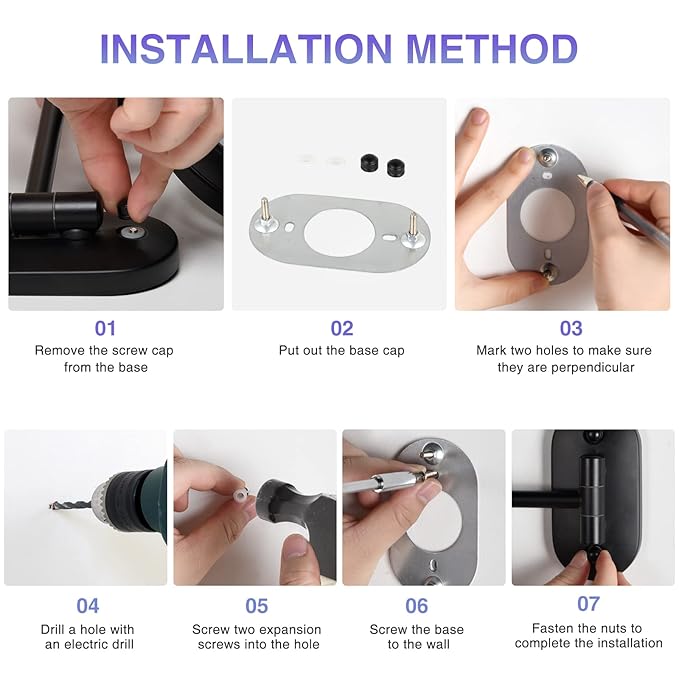 Rechargeable Wall Mounted Makeup Mirror, 8.5 inch Double-Sided 1/10x Magnifying Bathroom Mirror with 3 Color Lights, Lighted Vanity Mirror with 2-Touch Screen Dimming & Luminance Memory