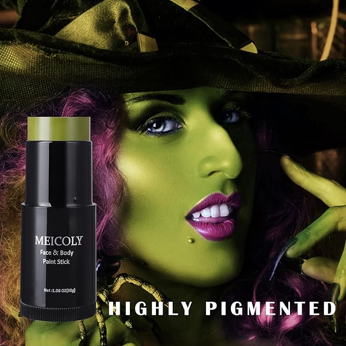 MEICOLY Light Green Face Body Paint Stick(1.06 Oz),Christmas Makeup Stocking Stuffers,Hunting Camo Gamora,Disgust Goblin Witch Face Makeup,Ogre Green