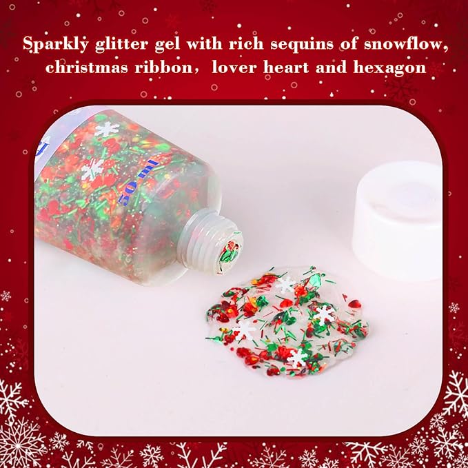 Christmas Makeup,MEICOLY Christmas Face Body Glitter Gel,Christmas Stocking Stuffers Gift Decorations,Festival Hair Glitter for Women Kids Girls,Chunky Sparkling Sequins Glitter Face Paint