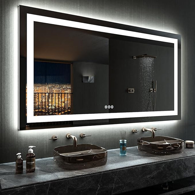LOAAO 72”X40“ RGB LED Bathroom Mirror with Lights, Large, Anti-Fog, Dimmable Smart Lighted Bathroom Vanity Mirror, Multiple Light Modes, RGB Backlit + Front Light, Memory Function, Tempered Glass